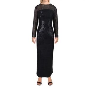 Lauren Ralph Lauren Womens Prudelle Sequined Mesh Evening Dress Black Size 10
